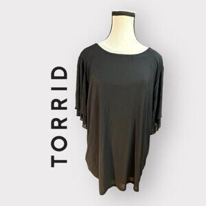 Women’s Torrid 2 Black Slub Georgette Top with Layered Flutter Sleeve 2X 18 20